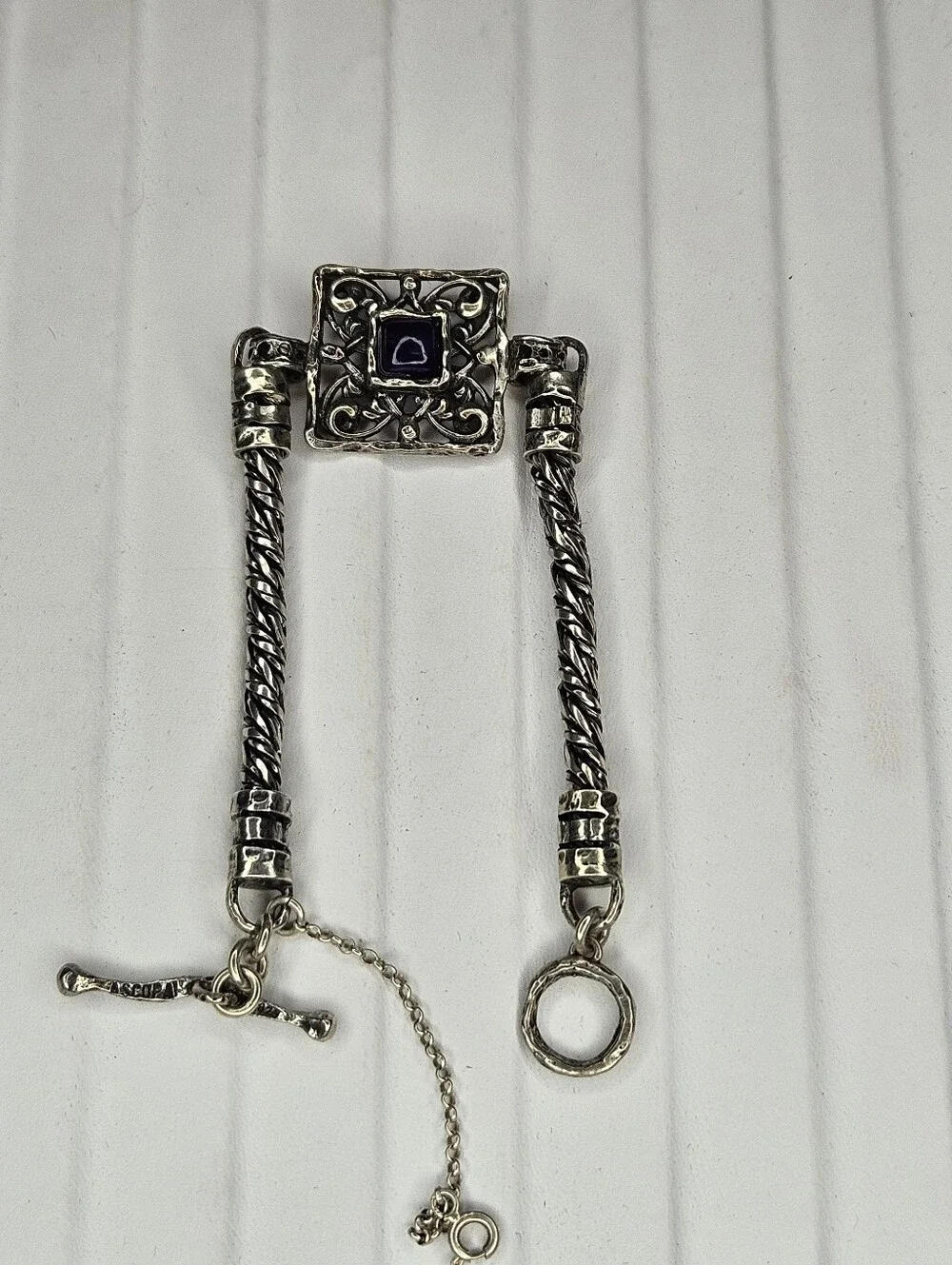 Ascopa Sterling Silver Purple Glass Stone Bracelet